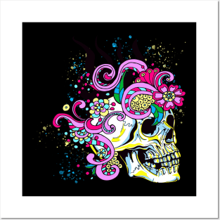 Floral Ornaments Skull Ornate Flowers Skeleton Posters and Art